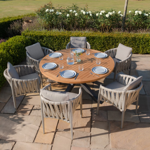 Jakarta Teak Round Dining Table With Milan Dining Chairs - Cool Linen