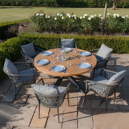 Jakarta Teak Round Dining Table With Monaco Dining Chairs - Ivy Green