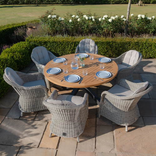 Jakarta Teak Round Dining Table With Oxford Heritage Dining Chairs