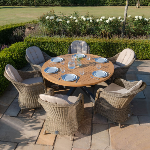Jakarta Teak Round Dining Table With Winchester Heritage Dining Chairs