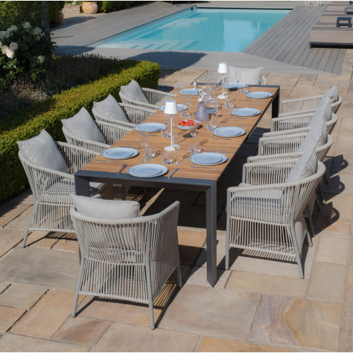 Jakarta Teak Rectangular Extending Dining Table With Maldives Dining Chairs - Cool Linen