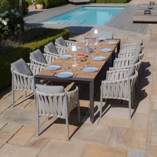 Jakarta Teak Rectangular Extending Dining Table With Milan Dining Chairs - Cool Linen