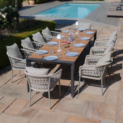 Jakarta Teak Rectangular Extending Dining Table With Monaco Dining Chairs - Cool Linen
