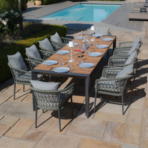 Jakarta Teak Rectangular Extending Dining Table With Monaco Dining Chairs - Ivy Green