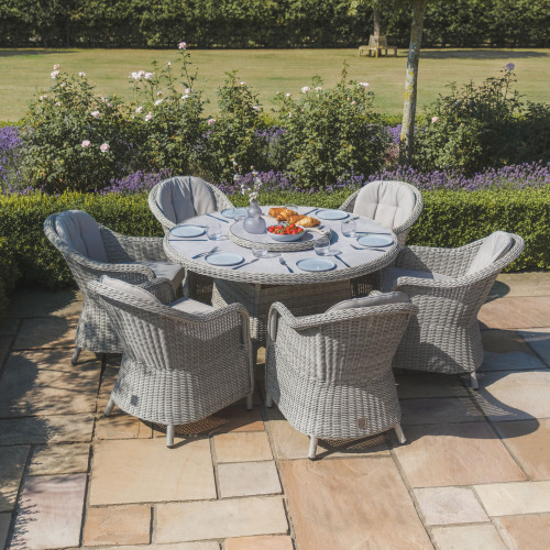 Oxford 6 Seat Round Dining Set With Heritage Chairs & Lazy Susan (Ceramic Glass)