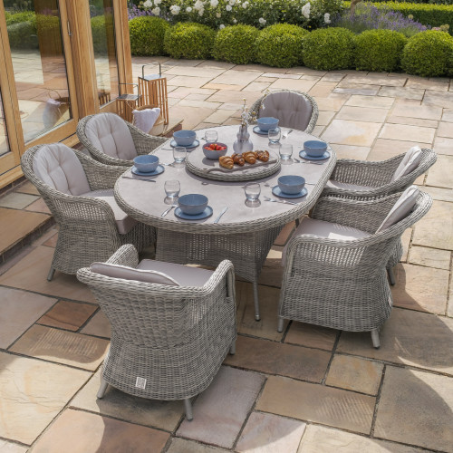 Oxford 6 Seat Oval Dining Set With Heritage Chairs & Lazy Susan (Ceramic Glass)