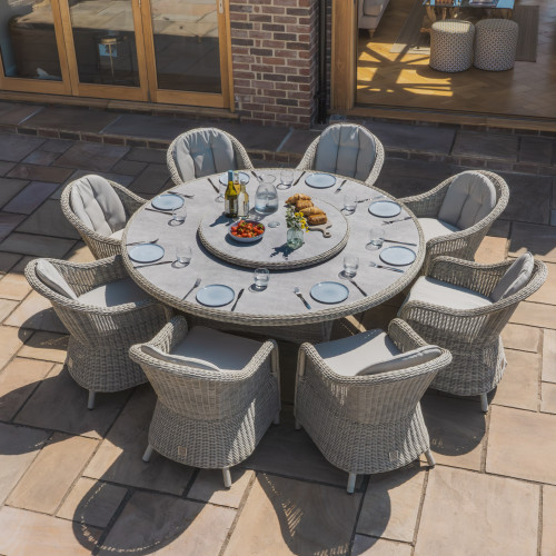 Oxford 8 Seat Round Dining Set With Heritage Chairs & Lazy Susan (Ceramic Glass)