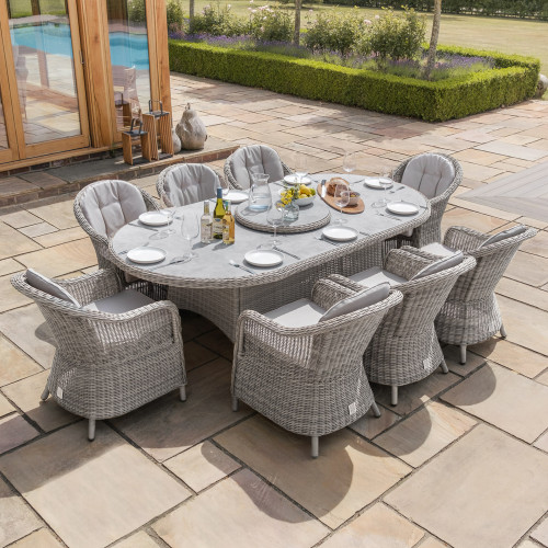 Oxford 8 Seat Oval Dining Set With Heritage Chairs & Lazy Susan (Ceramic Glass)