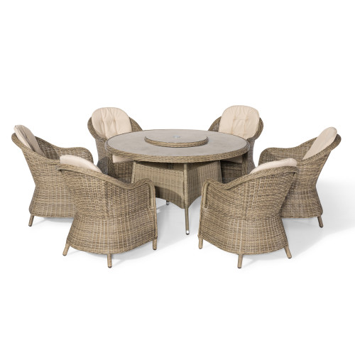 Winchester 6 Seat Round Dining Set With Heritage Chairs & Lazy Susan (Ceramic Glass)