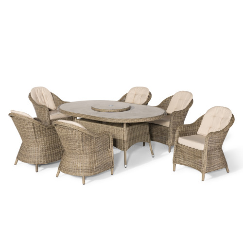 Winchester 6 Seat Oval Dining Set With Heritage Chairs & Lazy Susan (Ceramic Glass)