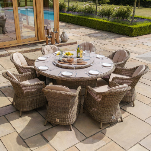 Winchester 8 Seat Round Dining Set With Heritage Chairs & Lazy Susan (Ceramic Glass)