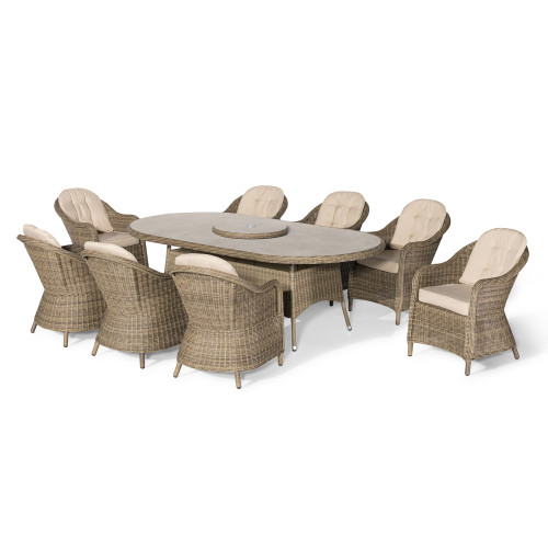 Winchester 8 Seat Oval Dining Set With Heritage Chairs & Lazy Susan (Ceramic Glass)