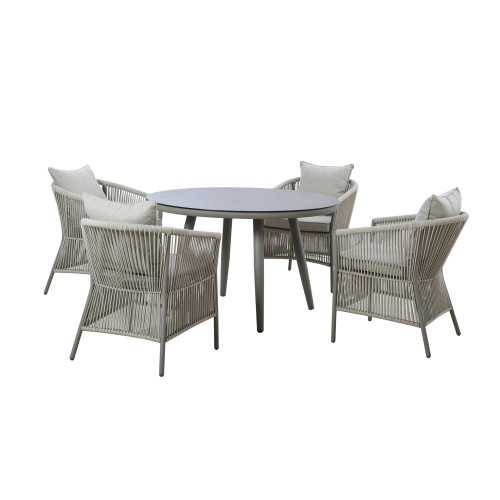 Maldives 4 Seat Round Dining Set With Lazy Susan - Cool Linen