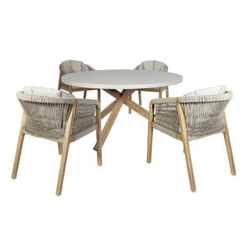 New Martinique 4 Seat Round Dining Set - Light Brown