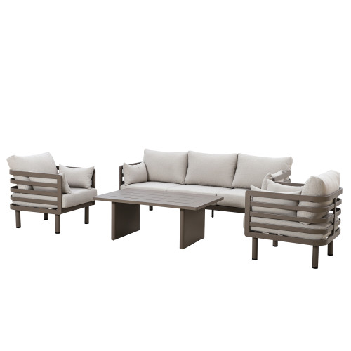 Metro 3 Seat Sofa Set with Rectangular Coffee Table - Café