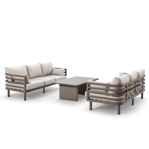 Metro 3 Seat Sofa Set x 2 with Rectangular Coffee Table - Café