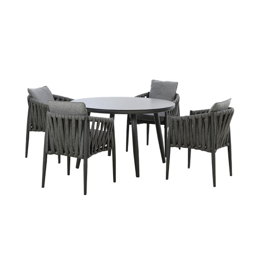Milan 4 Seat Round Dining Set With Lazy Susan - Charcoal