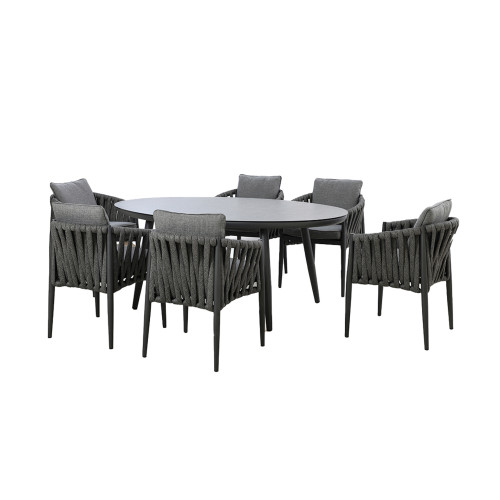 Milan 6 Seat Oval Dining Set With Lazy Susan - Charcoal