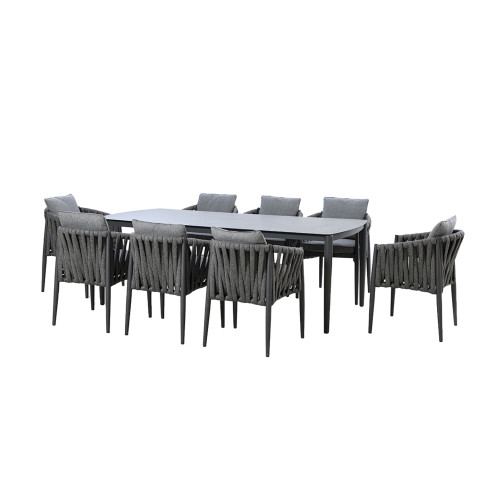 Milan 8 Seat Rectangular Dining Set - Charcoal