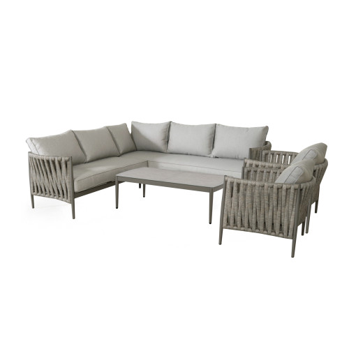 Milan Small Corner Sofa Set With Armchair x2 - Cool Linen