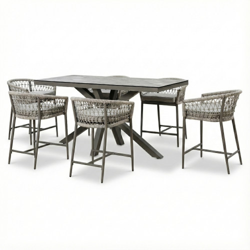 Monaco 6 Seat Low Bar Set - Cool Linen