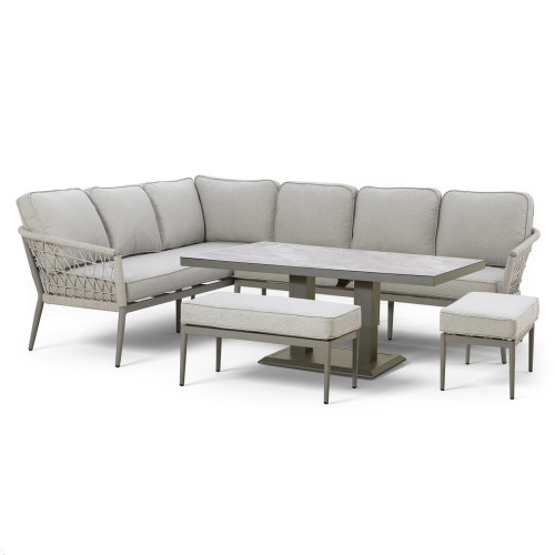 Monaco Rectangular Corner Dining Set with Rising Table - Cool Linen