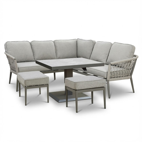 Monaco Square Corner Dining Set with Rising Table - Cool Linen