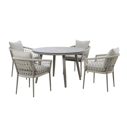 Monaco 4 Seat Round Dining Set With Lazy Susan - Cool Linen