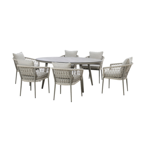 Monaco 6 Seat Oval Dining Set With Lazy Susan - Cool Linen
