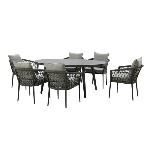 Monaco 6 Seat Oval Dining Set With Lazy Susan - Ivy Green