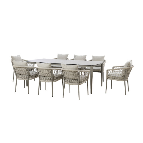 Monaco 8 Seat Rectangular Dining Set - Cool Linen