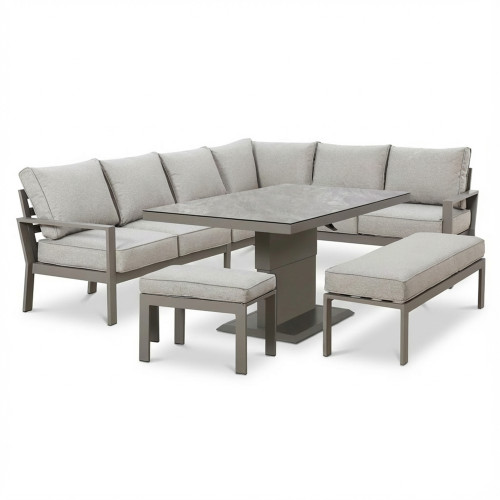 Montreal Large Corner Dining Set With Rectangular Rising Table - Cool Linen
