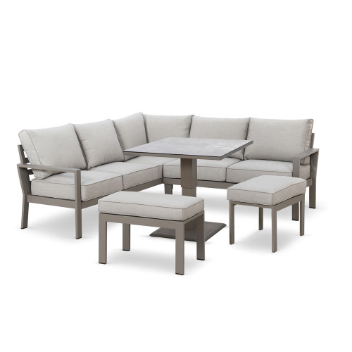 Montreal Small Corner Dining Set With Square Rising Table - Cool Linen