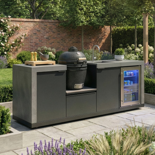 Maze Ember Outdoor Kitchen Small Linear Kamado Sink and Fridge (with Kamado)