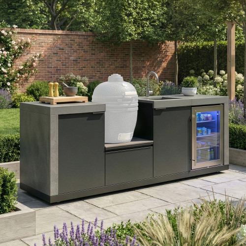 Maze Ember Outdoor Kitchen Small Linear Kamado Sink and Fridge (without Kamado)