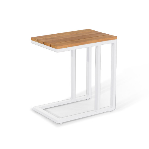 Oslo U Shaped Teak Top Side Table / White