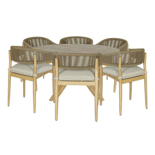 New Porto 6 Seat Round Dining Set - Sandstone