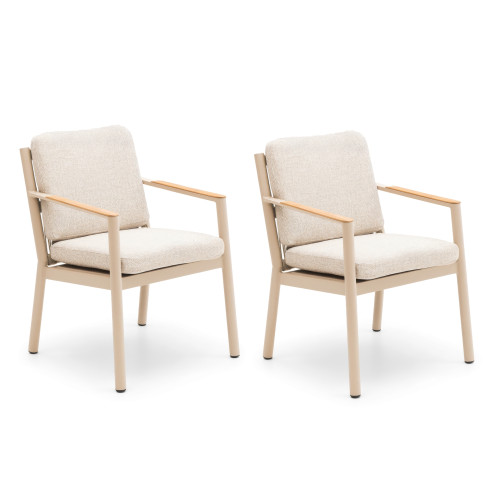 Sicily Dining Chair with Teak Arms x 2 - Latte Frame/Latte Cushions