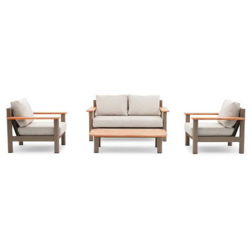 Sicily 2 Seat Sofa & Armchairs Set - Café Frame-Latte Cushions