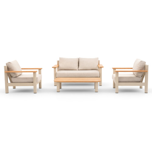 Sicily 2 Seat Sofa & Armchairs Set - Latte Frame/Latte Cushions