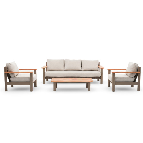 Sicily 3 Seat Sofa & Armchairs Set - Café Frame-Latte Cushions
