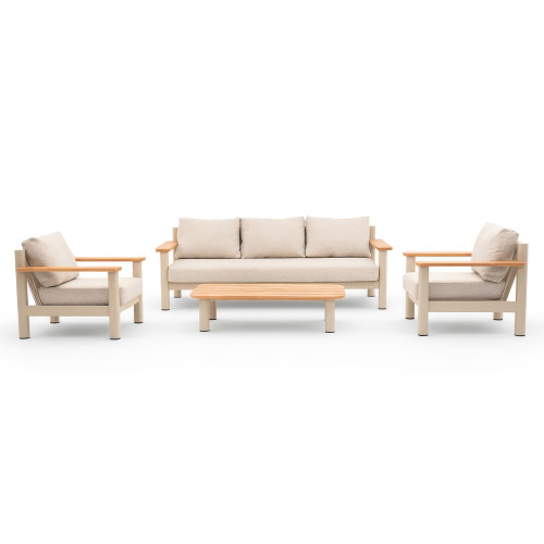 Sicily 3 Seat Sofa & Armchairs Set - Latte Frame/Latte Cushions