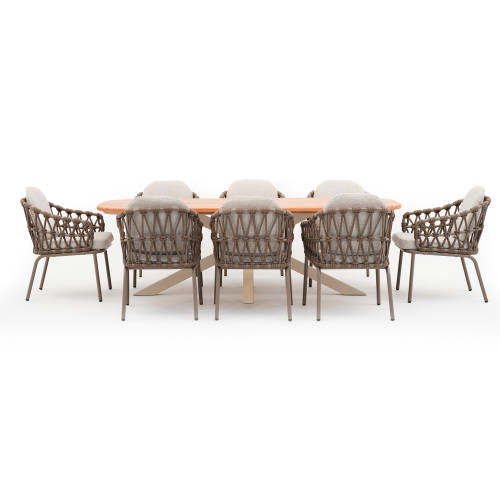 Sicily 8 Seat Rectangular Table with Rope Chairs - Cafe Frame-Latte Cushions
