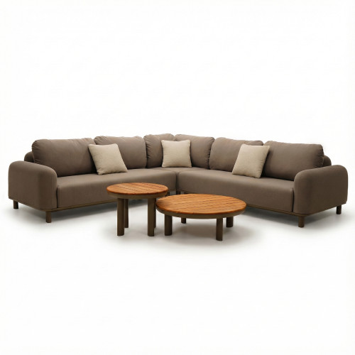 Sicily Corner Sofa Set with 2 x Round Coffee Table - Café