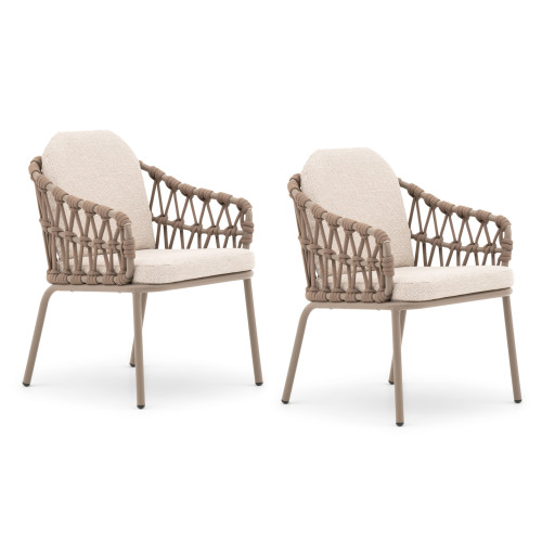 Sicily Rope Dining Chair 2 x - Café Frame-Latte Cushions