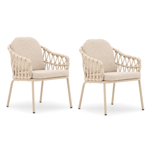 Sicily Rope Dining Chair 2 x - Latte Frame/Latte Cushions