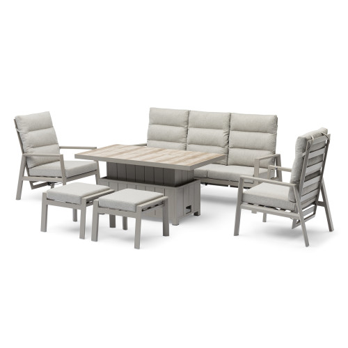 Valencia 3 Seat Reclining Sofa Set with Rising Table and Stools - Latte