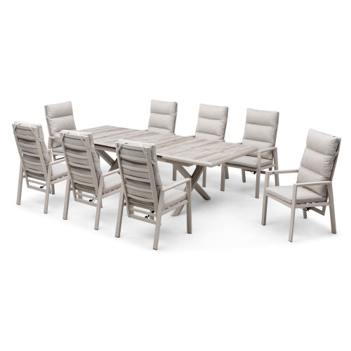 Valencia 6 Seat Reclining Aluminium Extending Dining Set - Latte