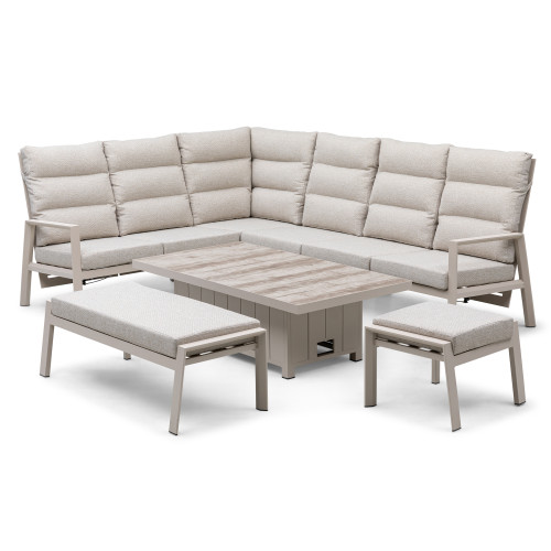 Valencia Reclining Corner Dining Set with Rising Table - Latte