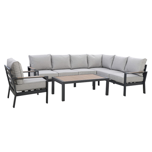 Vancouver Large Corner Sofa Set With Rectangular Table & Armchair - Dove Grey